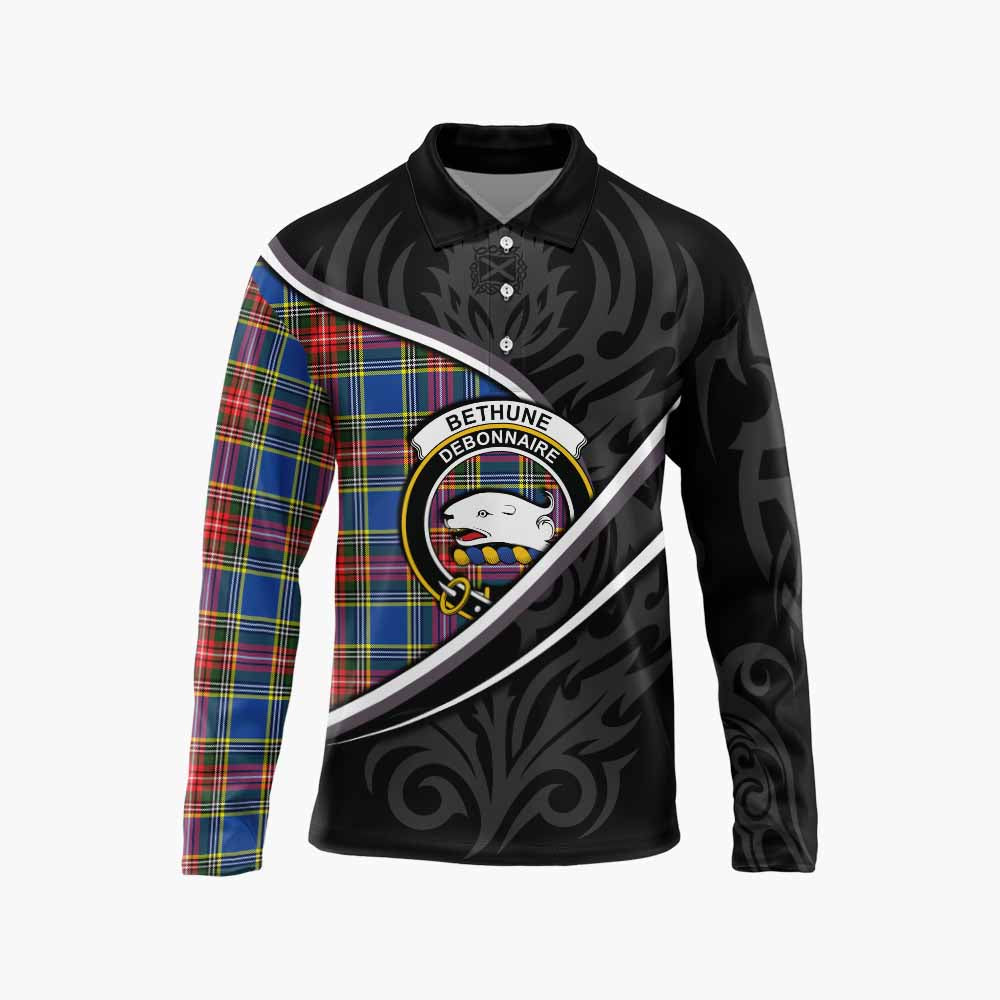 Bethune Tartan Family Crest Long Sleeve Polo Shirt Celtic Scottish Thistle Floral - Tartan Vibes Clothing