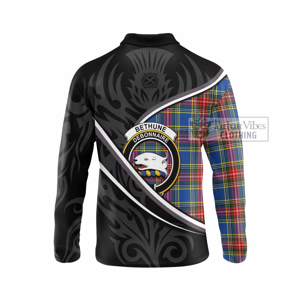 Bethune Tartan Family Crest Long Sleeve Polo Shirt Celtic Scottish Thistle Floral - Tartan Vibes Clothing