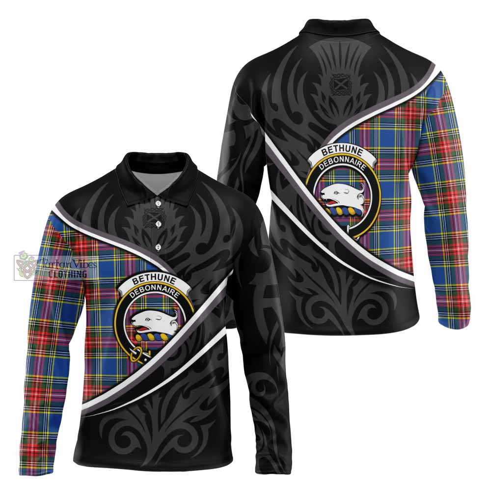 Bethune Tartan Family Crest Long Sleeve Polo Shirt Celtic Scottish Thistle Floral - Tartan Vibes Clothing