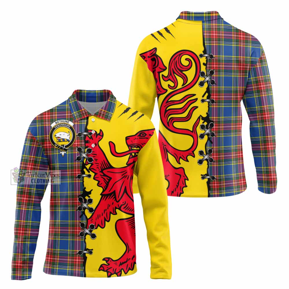 Bethune Tartan Family Crest Long Sleeve Polo Shirt Lion Rampant Honor - Tartan Vibes Clothing