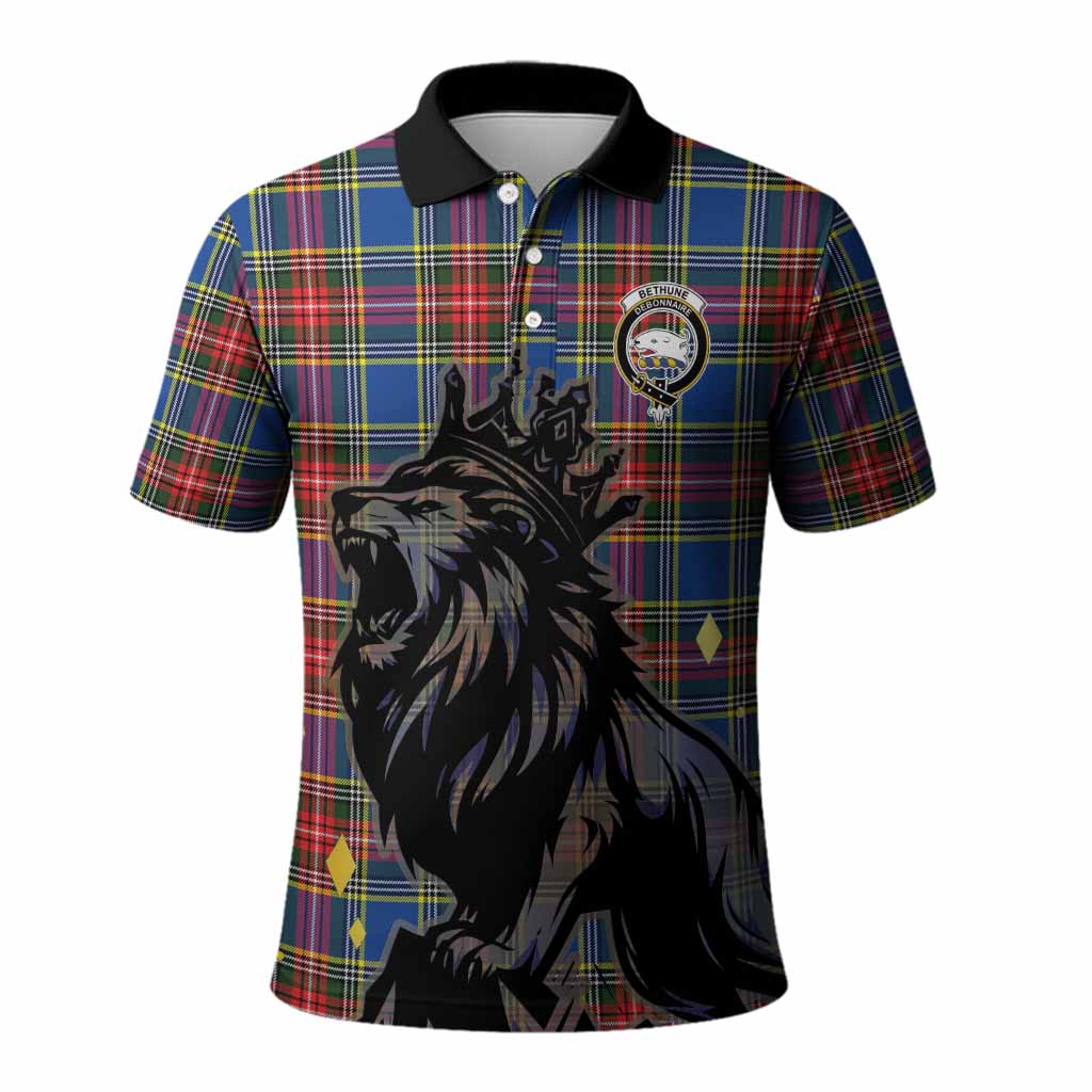 Bethune Tartan Family Crest Polo Shirt Crowned Lion Roaring