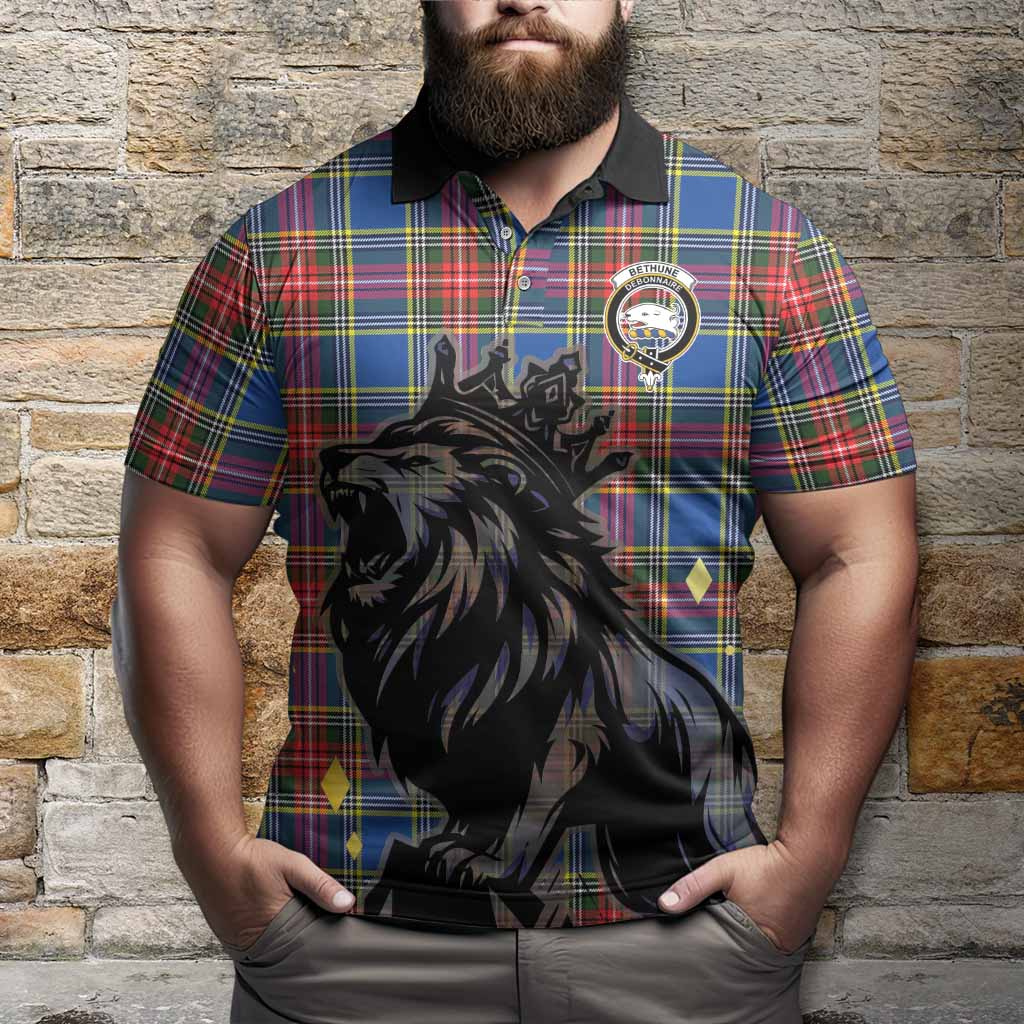 Bethune Tartan Family Crest Polo Shirt Crowned Lion Roaring