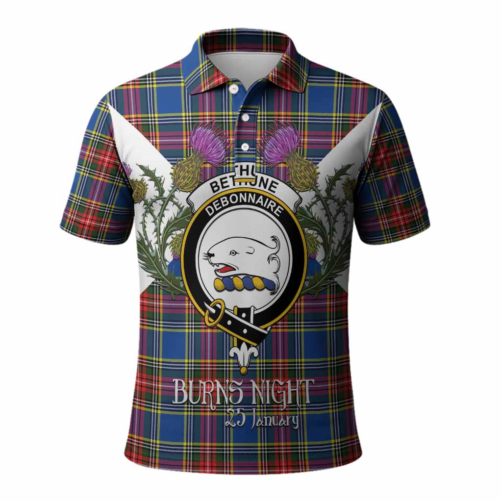 Bethune Tartan Family Crest Polo Shirt Scottish Burns Night Thistle Floral