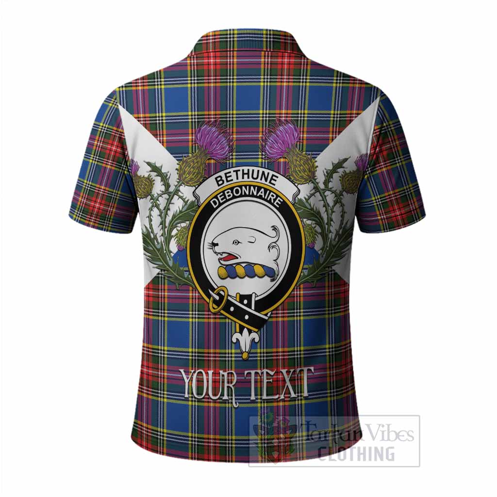 Bethune Tartan Family Crest Polo Shirt Scottish Burns Night Thistle Floral