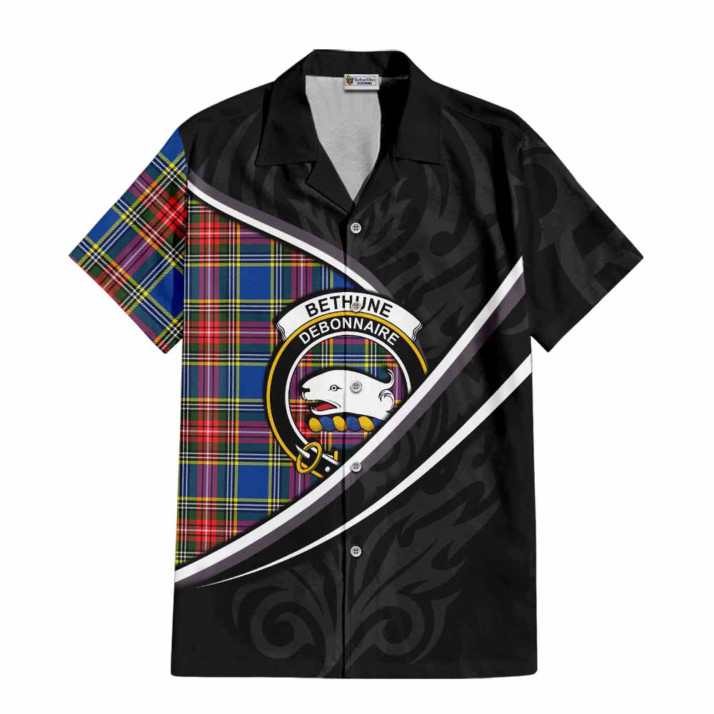 Bethune Tartan Family Crest Short Sleeve Button Shirt Celtic Scottish Thistle Floral - Tartan Vibes Clothing