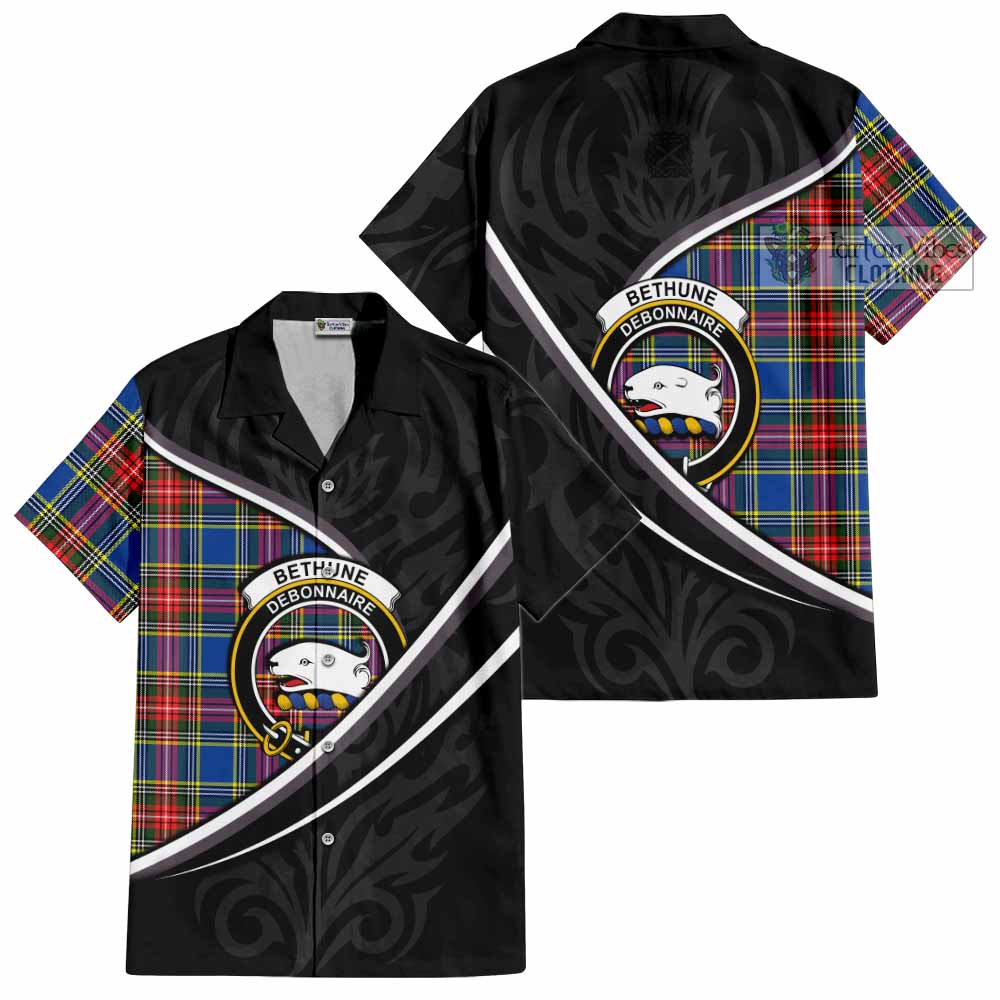 Bethune Tartan Family Crest Short Sleeve Button Shirt Celtic Scottish Thistle Floral - Tartan Vibes Clothing
