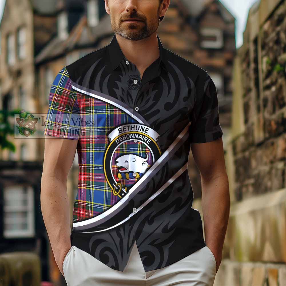 Bethune Tartan Family Crest Short Sleeve Button Shirt Celtic Scottish Thistle Floral - Tartan Vibes Clothing