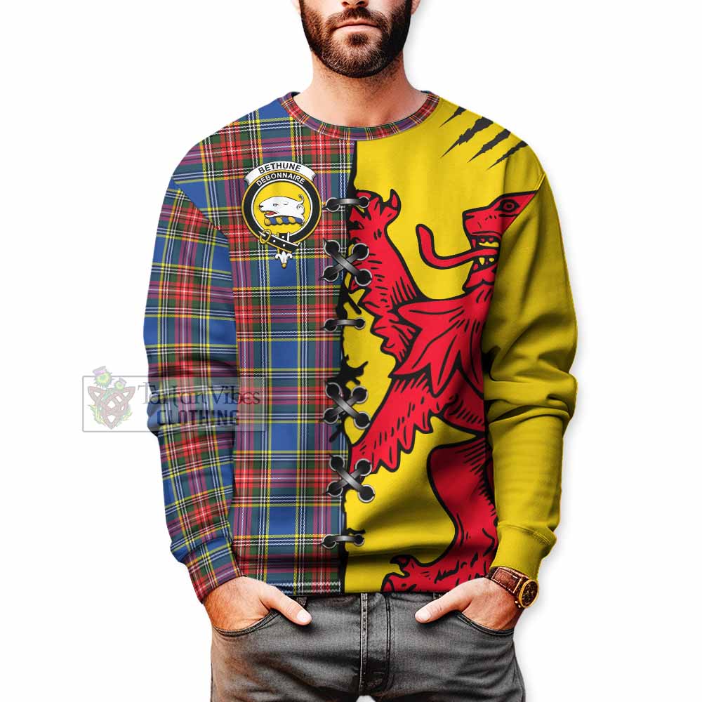 Bethune Tartan Family Crest Sweatshirt Lion Rampant Honor - Tartan Vibes Clothing