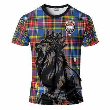 Bethune Tartan Family Crest T-Shirt Crowned Lion Roaring