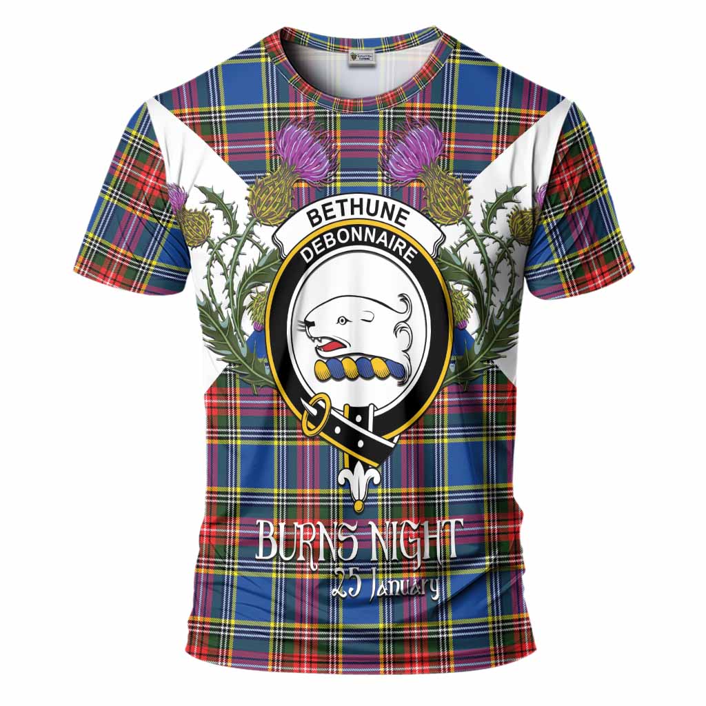 Bethune Tartan Family Crest T-Shirt Scottish Burns Night Thistle Floral