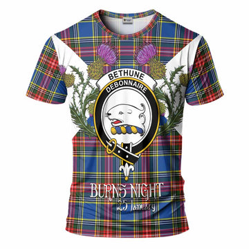 Bethune Tartan Family Crest T-Shirt Scottish Burns Night Thistle Floral