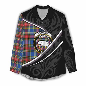 Bethune Tartan Family Crest Women Casual Shirt Celtic Scottish Thistle Floral