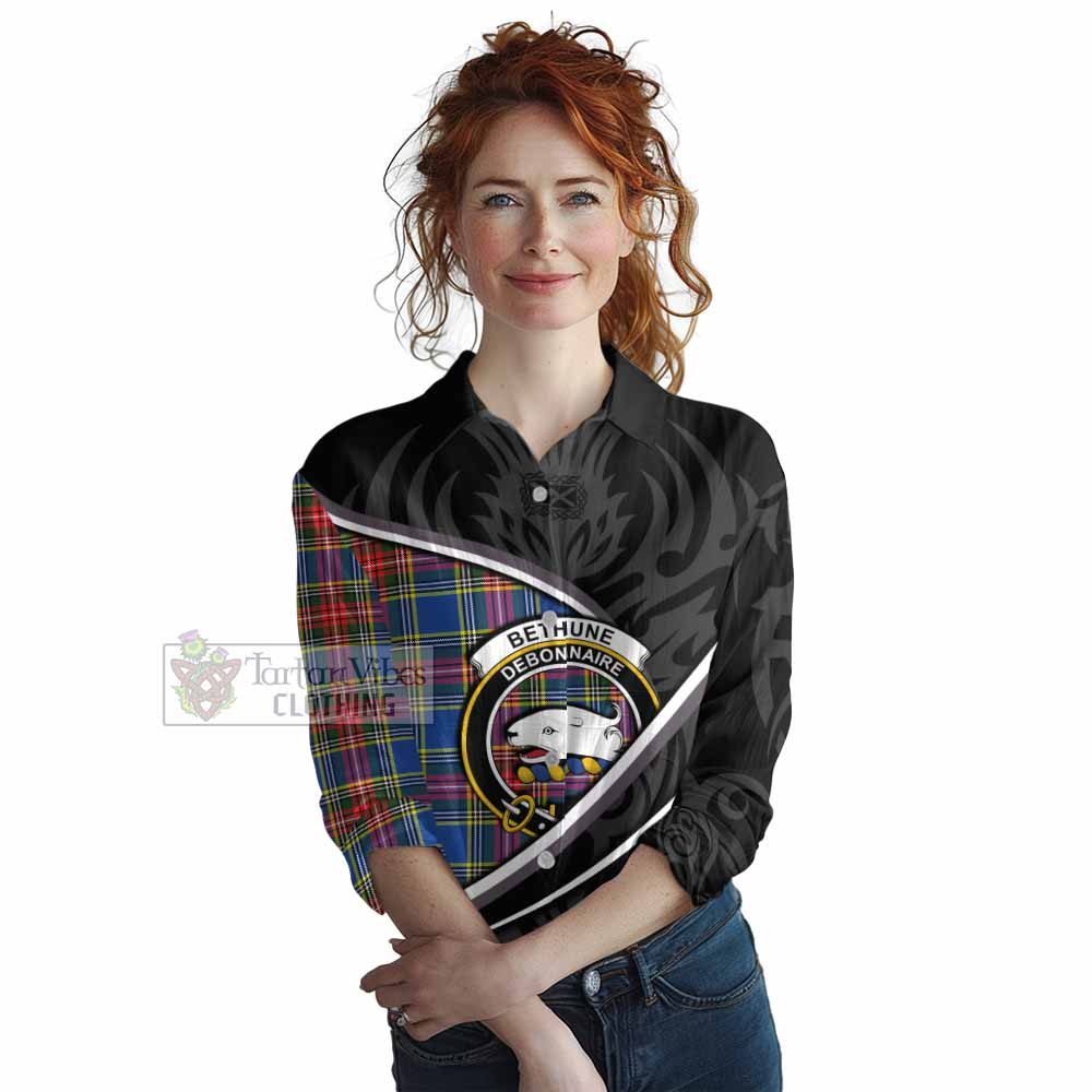 Bethune Tartan Family Crest Women Casual Shirt Celtic Scottish Thistle Floral - Tartan Vibes Clothing