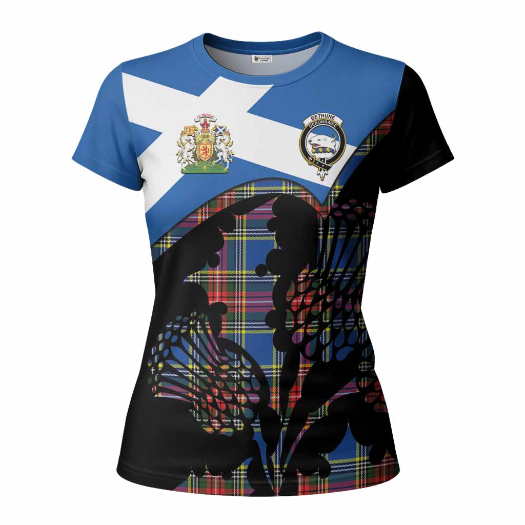 Bethune Tartan Family Crest Women T shirt Scotland Thistle Floral Flag Style