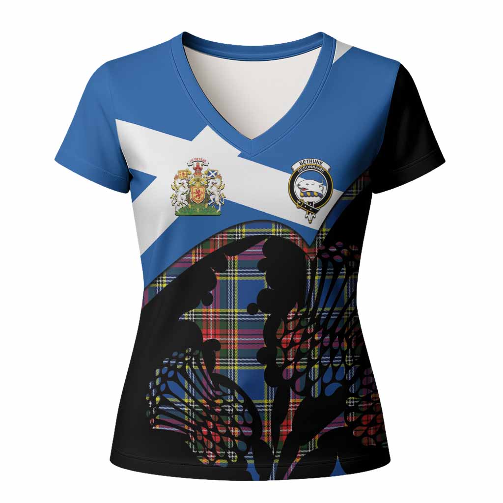 Bethune Tartan Family Crest Women T shirt Scotland Thistle Floral Flag Style