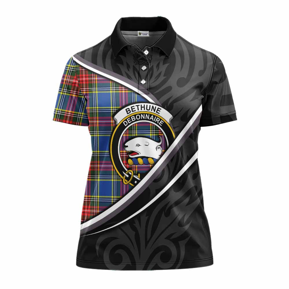Bethune Tartan Family Crest Women's Polo Shirt Celtic Scottish Thistle Floral - Tartan Vibes Clothing