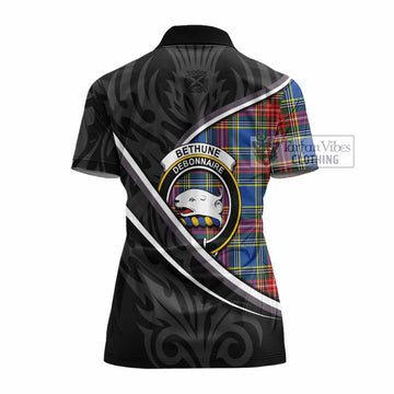 Bethune Tartan Family Crest Women's Polo Shirt Celtic Scottish Thistle Floral