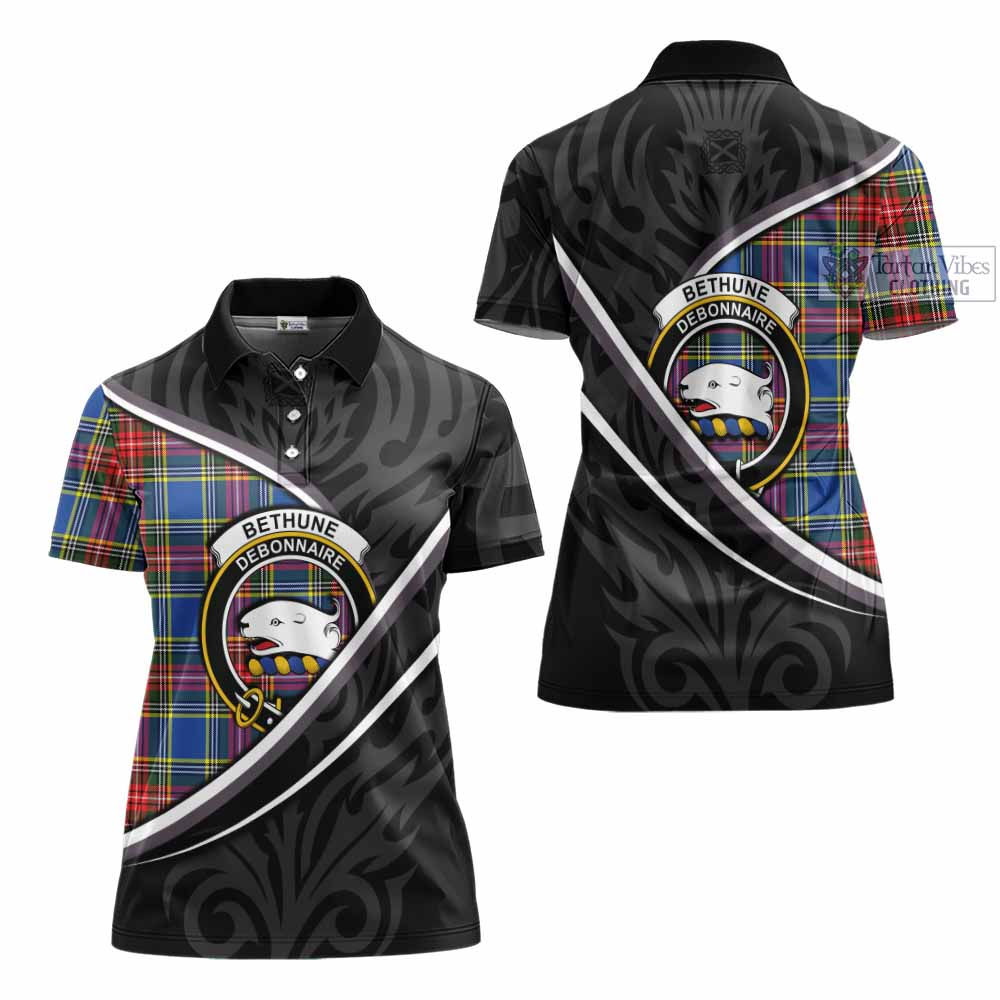 Bethune Tartan Family Crest Women's Polo Shirt Celtic Scottish Thistle Floral - Tartan Vibes Clothing
