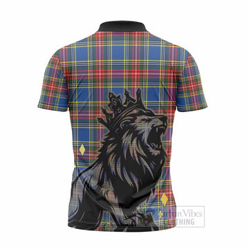 Bethune Tartan Family Crest Zipper Polo Shirt Crowned Lion Roaring