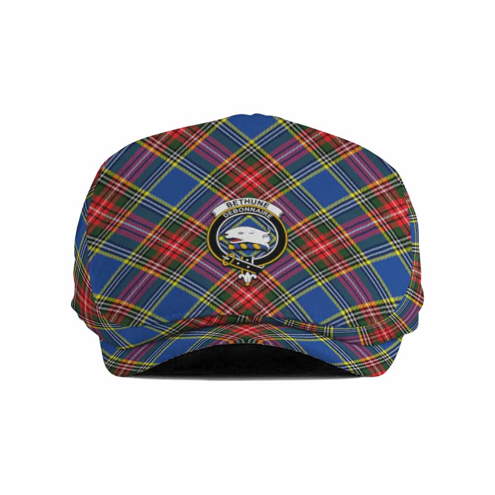 Bethune Tartan Flat Cap, Jeff Cap Cross Style with Family Crest - Tartan Vibes Clothing