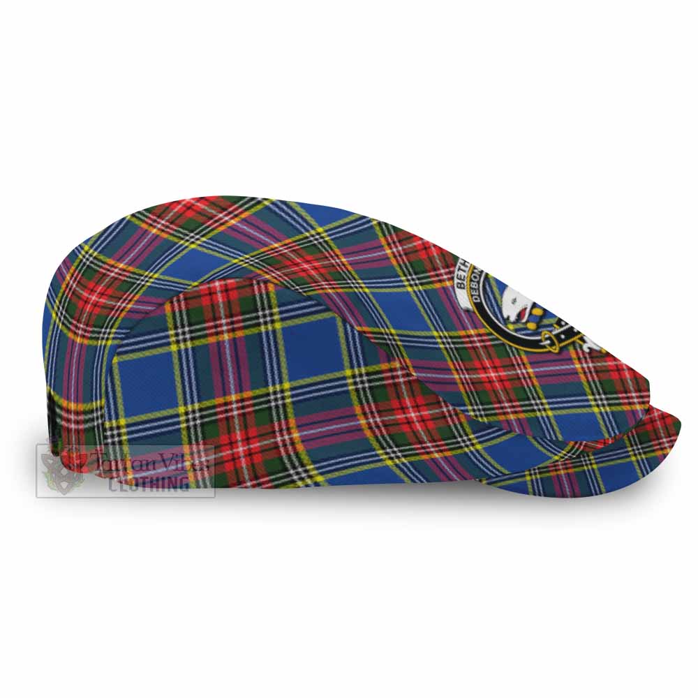 Bethune Tartan Flat Cap, Jeff Cap Cross Style with Family Crest - Tartan Vibes Clothing
