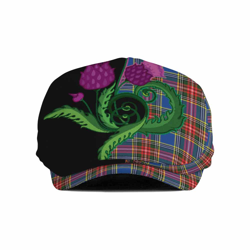 Bethune Tartan Flat Cap, Jeff Cap Traditional Scottish Thistle