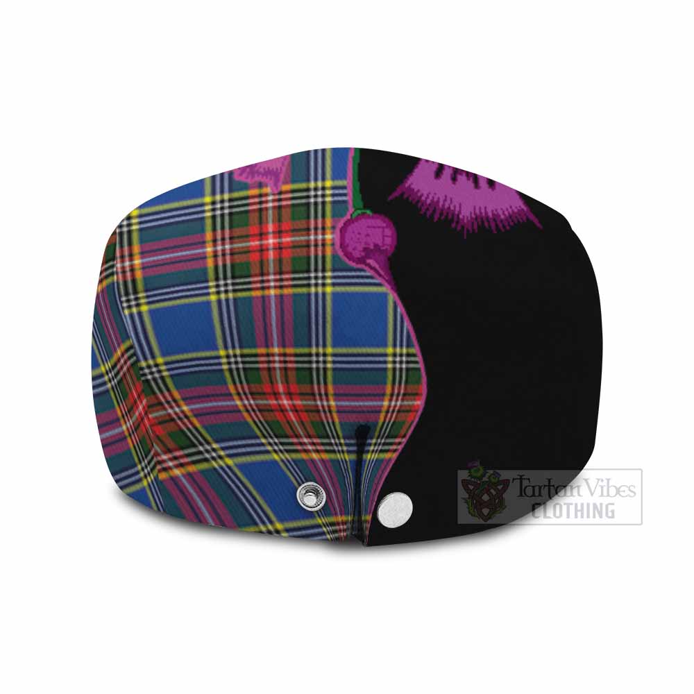 Bethune Tartan Flat Cap, Jeff Cap Traditional Scottish Thistle