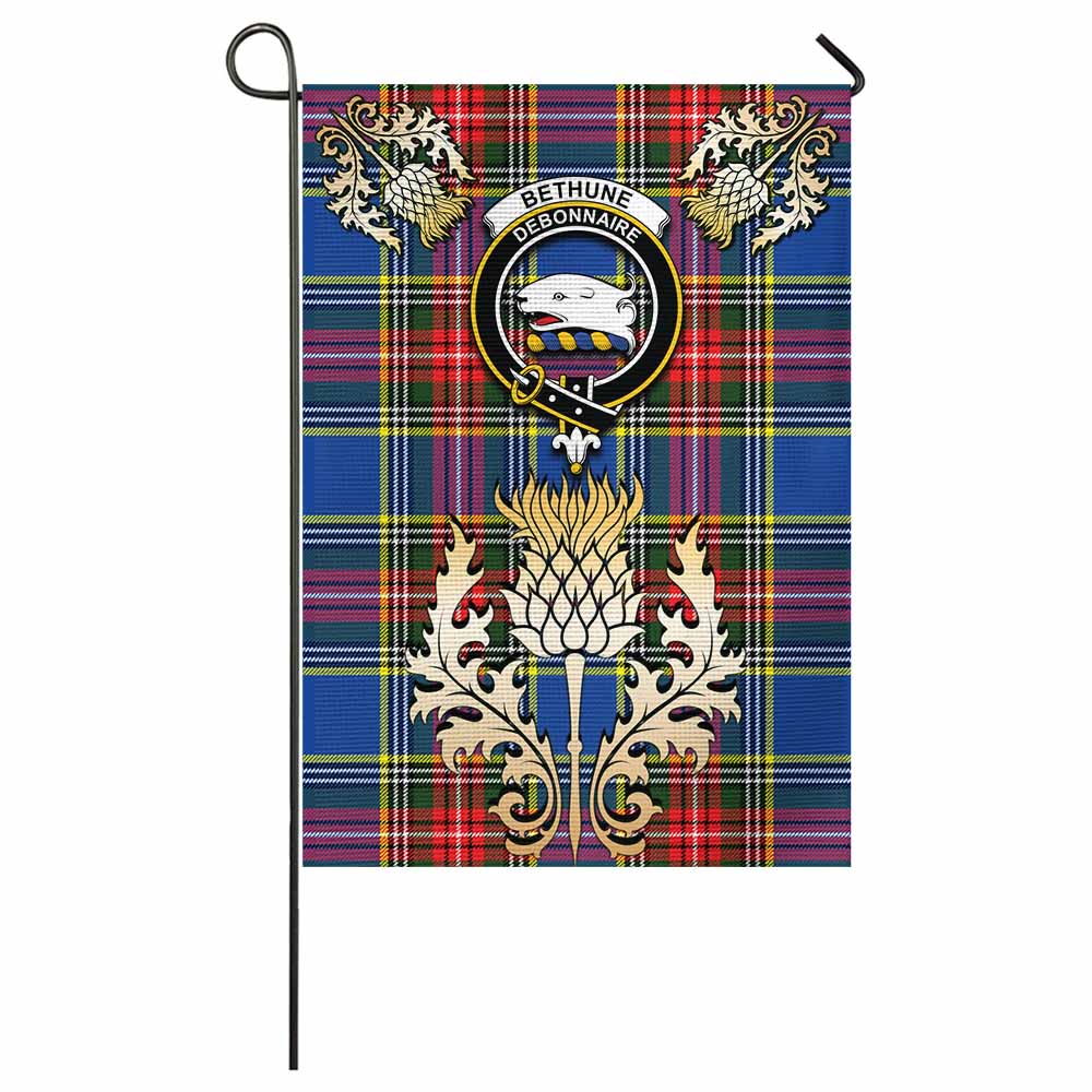 Bethune Tartan Garden Flag with Golden Regal Scottish Thistle Emblem - Tartan Vibes Clothing