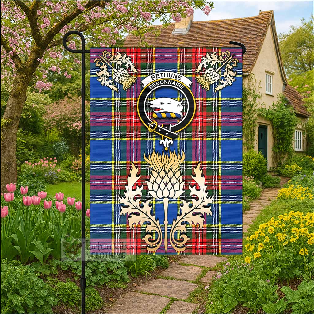 Bethune Tartan Garden Flag with Golden Regal Scottish Thistle Emblem - Tartan Vibes Clothing