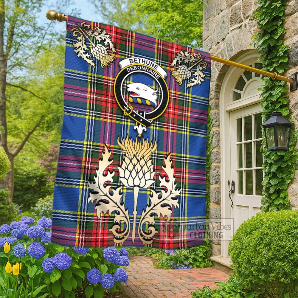 Bethune Tartan Garden Flag with Golden Regal Scottish Thistle Emblem - Tartan Vibes Clothing