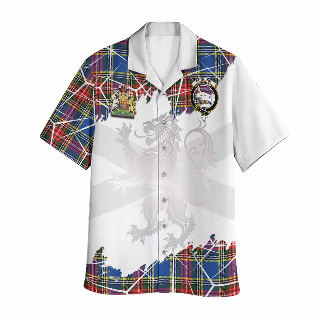 Bethune Tartan Hawaiian Shirt with Family Crest and Lion Rampant Grunge Style