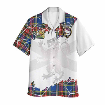 Bethune Tartan Hawaiian Shirt with Family Crest and Lion Rampant Grunge Style