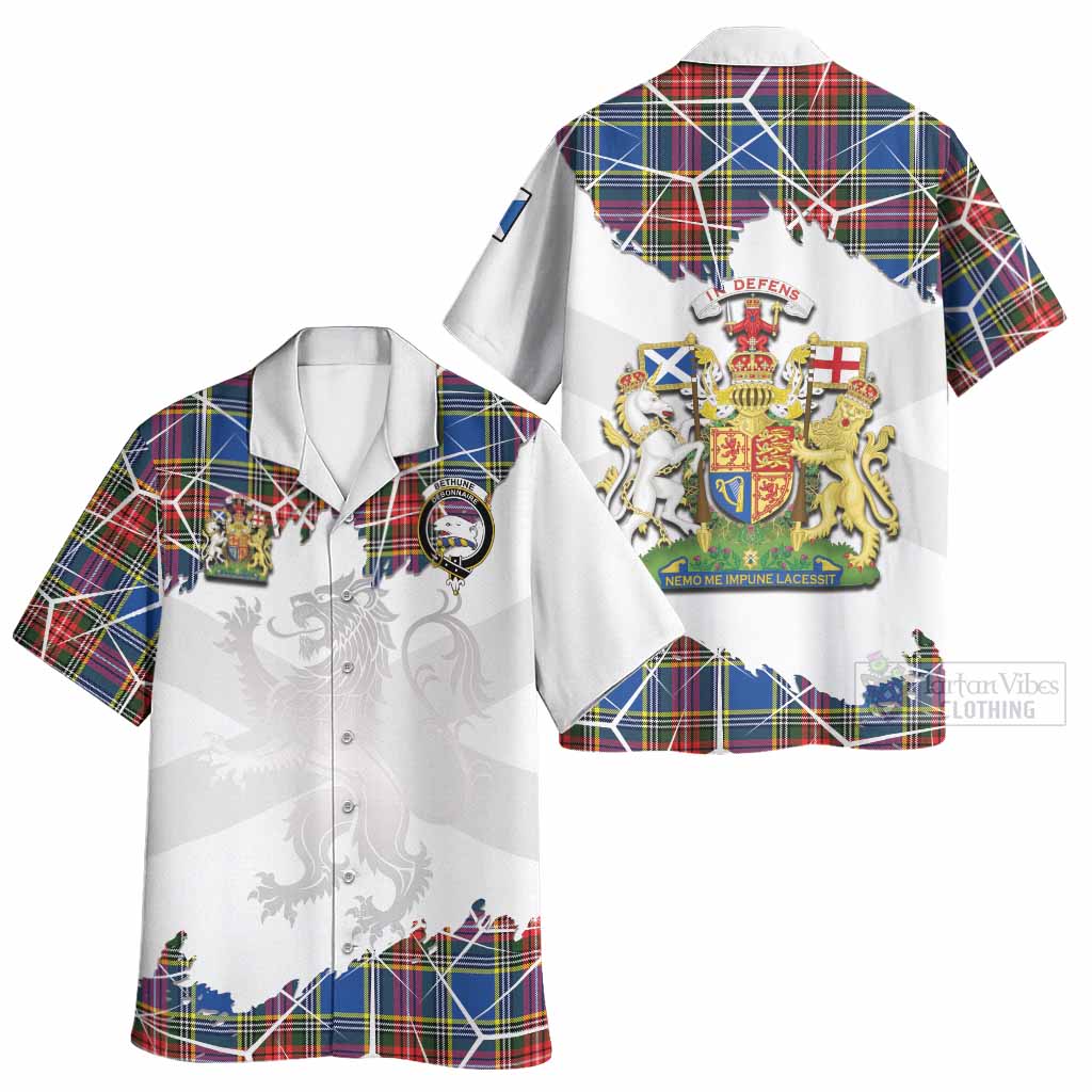 Bethune Tartan Hawaiian Shirt with Family Crest and Lion Rampant Grunge Style