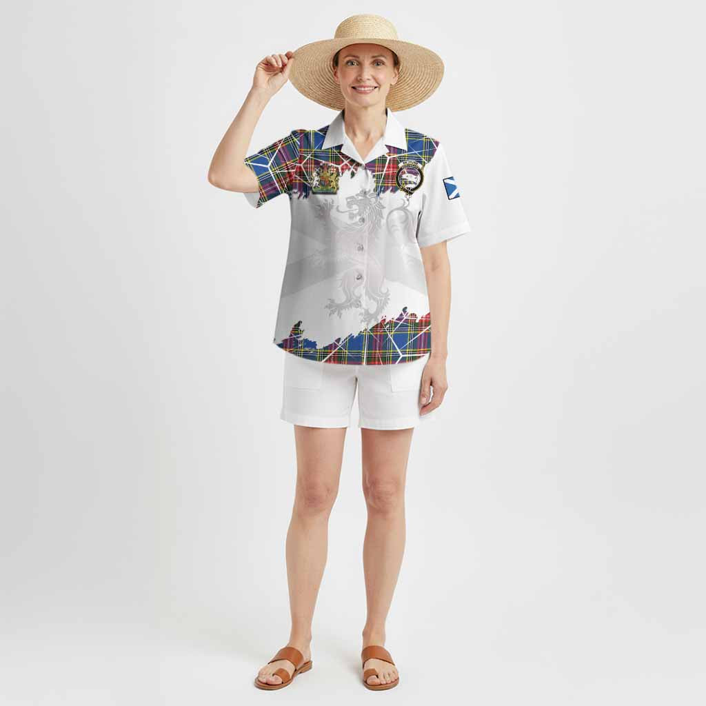 Bethune Tartan Hawaiian Shirt with Family Crest and Lion Rampant Grunge Style