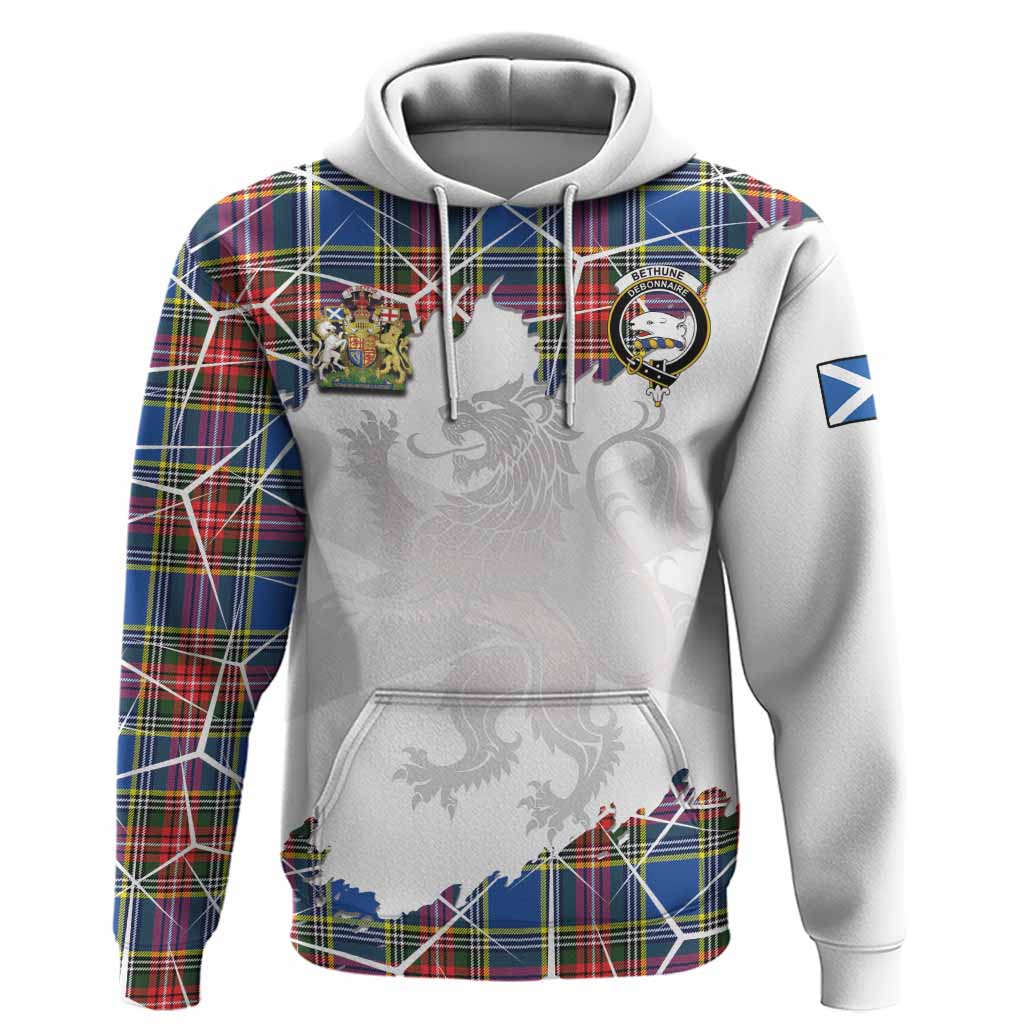 Bethune Tartan Hoodie with Family Crest and Lion Rampant Grunge Style