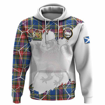 Bethune Tartan Hoodie with Family Crest and Lion Rampant Grunge Style