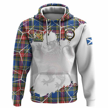 Bethune Tartan Hoodie with Family Crest and Lion Rampant Grunge Style