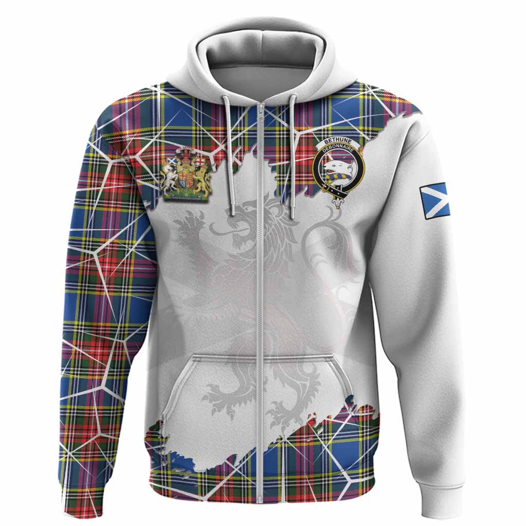 Bethune Tartan Hoodie with Family Crest and Lion Rampant Grunge Style