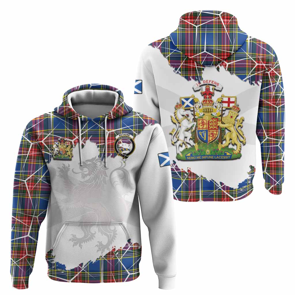 Bethune Tartan Hoodie with Family Crest and Lion Rampant Grunge Style