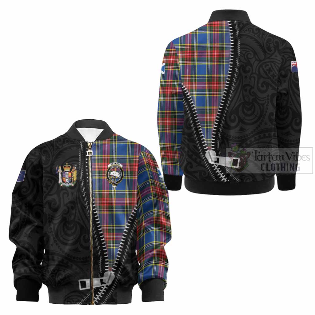 Bethune Tartan Kid Bomber Jacket New Zealand Pattern Unique Zipper Stylized