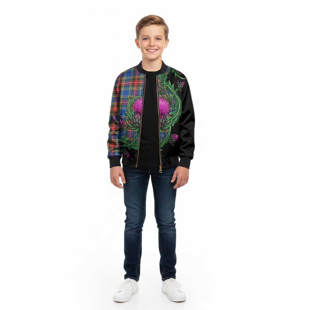 Bethune Tartan Kid Bomber Jacket Resilient Scottish Thistle - Tartan Vibes Clothing