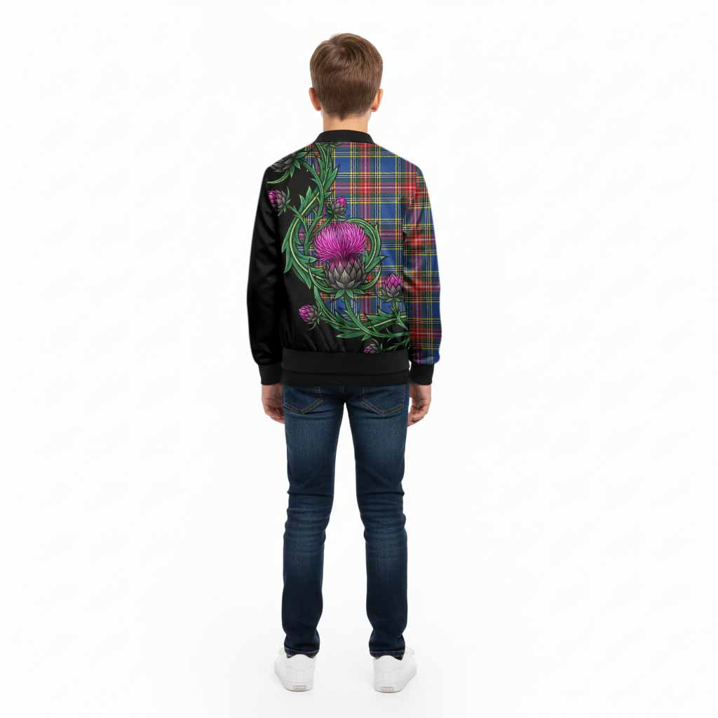 Bethune Tartan Kid Bomber Jacket Resilient Scottish Thistle - Tartan Vibes Clothing