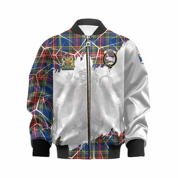 Bethune Tartan Kid Bomber Jacket with Family Crest and Lion Rampant Grunge Style