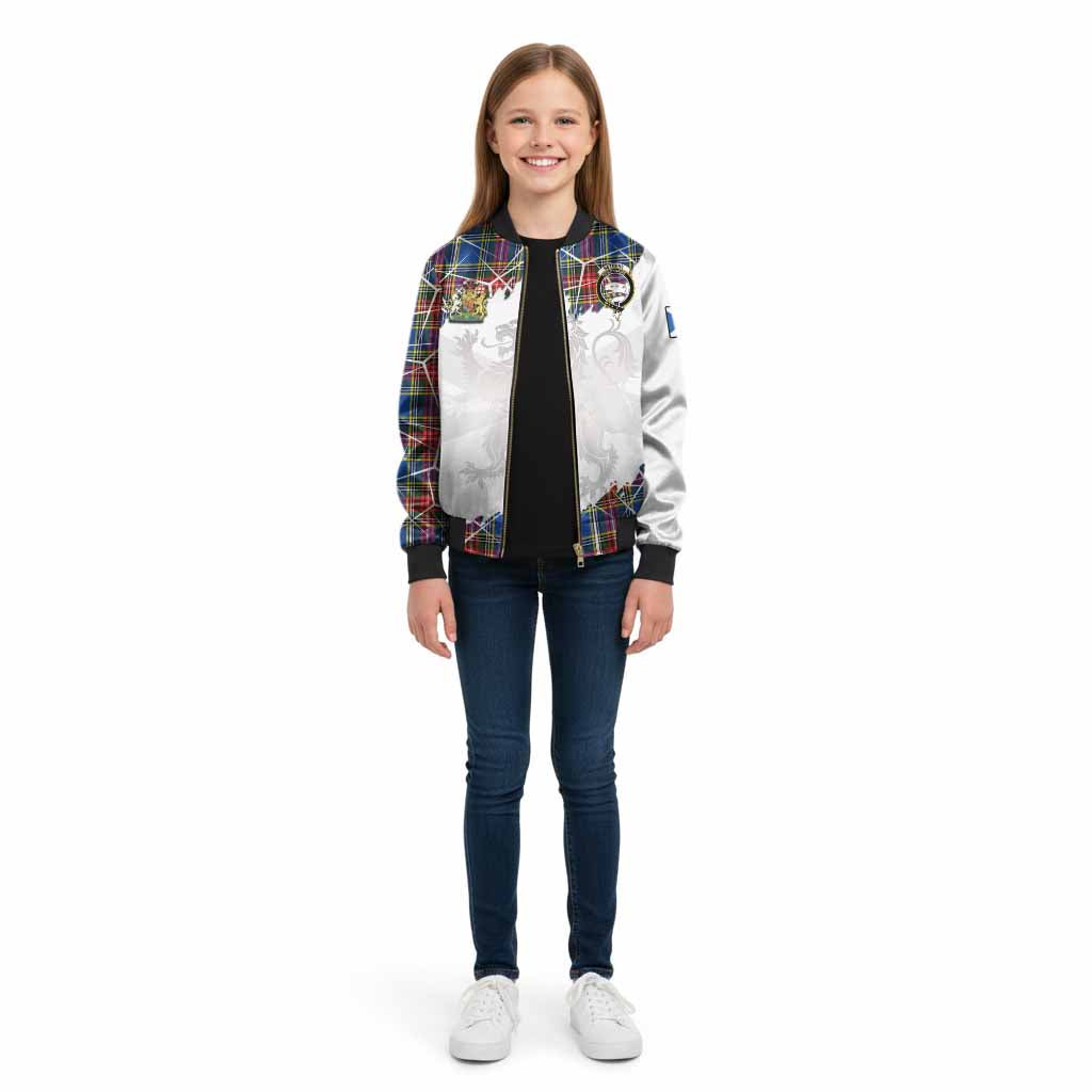 Bethune Tartan Kid Bomber Jacket with Family Crest and Lion Rampant Grunge Style