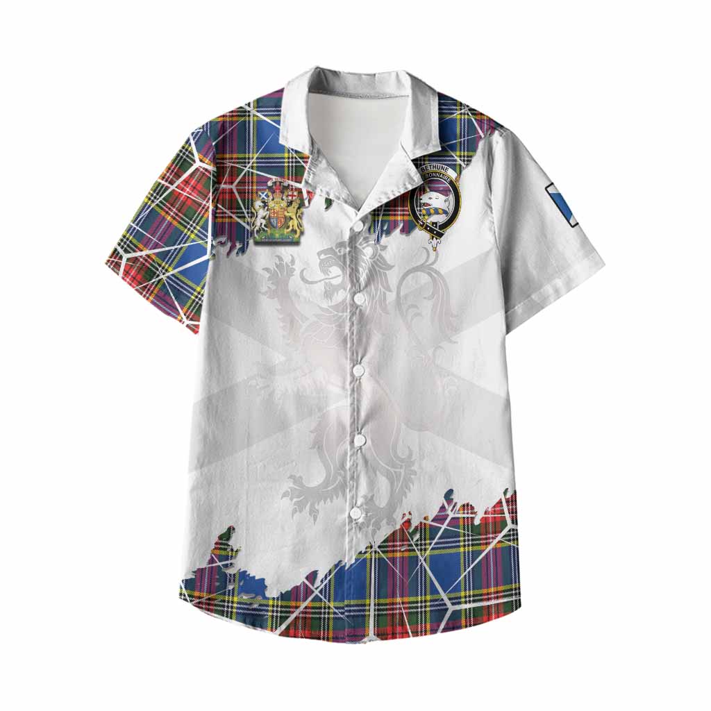 Bethune Tartan Kid Hawaiian Shirt with Family Crest and Lion Rampant Grunge Style