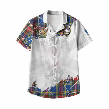 Bethune Tartan Kid Hawaiian Shirt with Family Crest and Lion Rampant Grunge Style