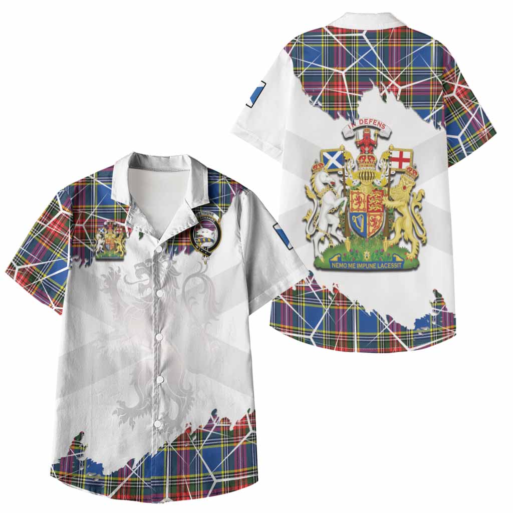 Bethune Tartan Kid Hawaiian Shirt with Family Crest and Lion Rampant Grunge Style