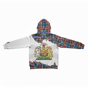 Bethune Tartan Kid Hoodie with Family Crest and Lion Rampant Grunge Style
