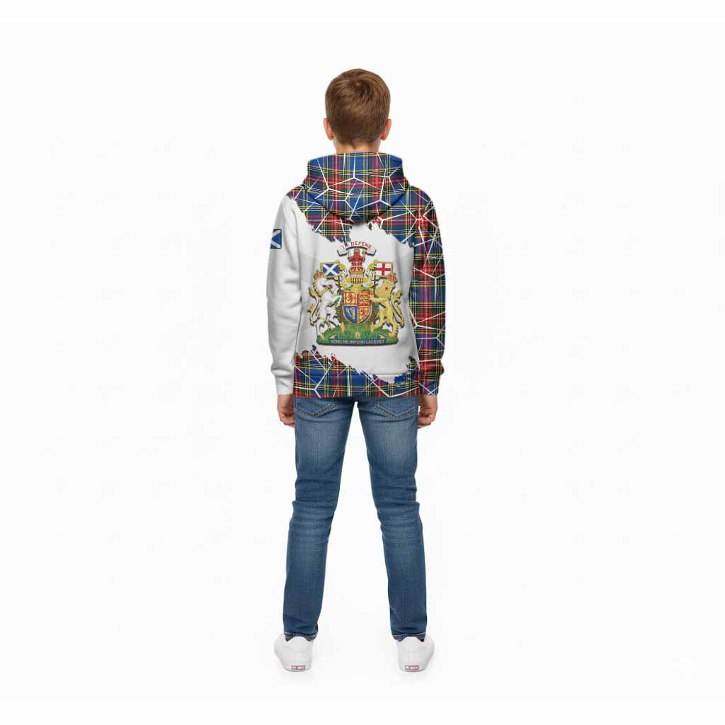 Bethune Tartan Kid Hoodie with Family Crest and Lion Rampant Grunge Style