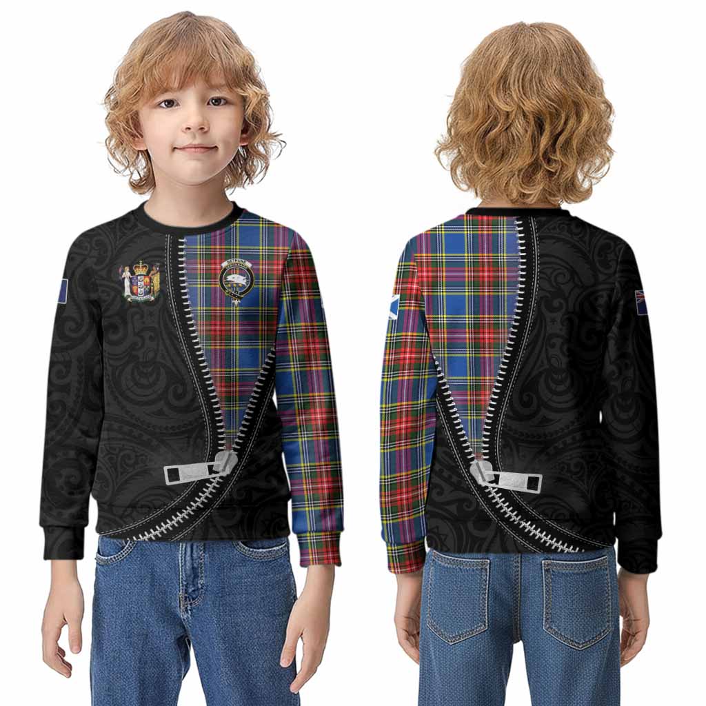 Bethune Tartan Kid Knitted Sweatshirt New Zealand Pattern Unique Zipper Stylized